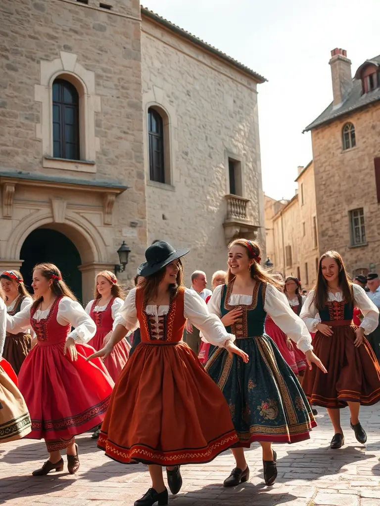 A dynamic image of a traditional Provençal dance performance during a community festival, highlighting the cultural heritage and festive atmosphere.